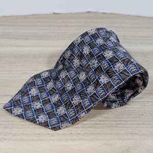 Honors Silk Tie Blue Gray Geometric Floral Made in USA Mens Necktie
